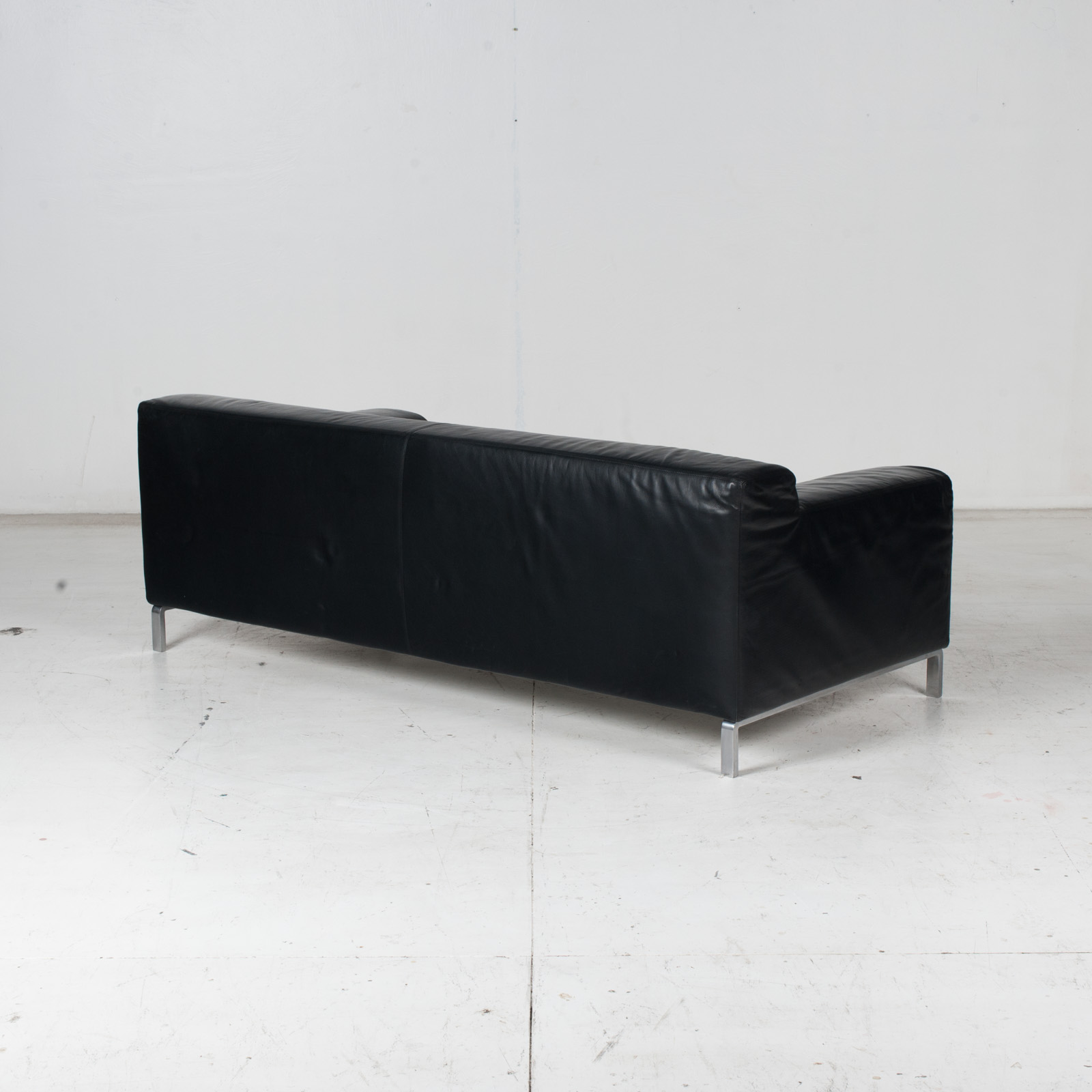 Model Greg 2 Seat Sofa By E. Progetti With Back Upholstered In Black Leather And Seat In Blue Fabric With Chrome Legs, 1960s, Italy 7