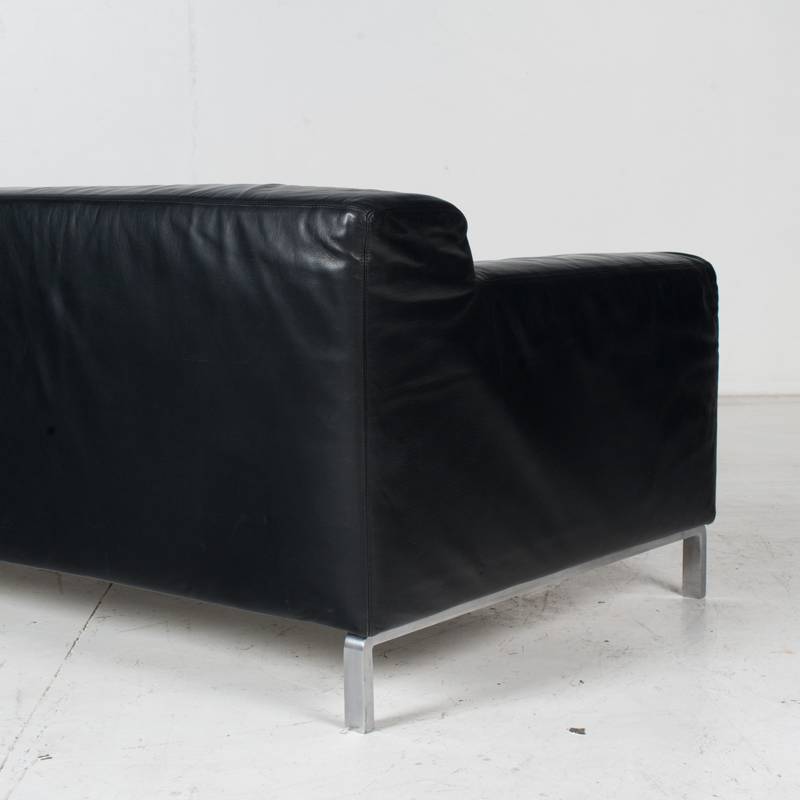 Model Greg 2 Seat Sofa By E. Progetti With Back Upholstered In Black Leather And Seat In Blue Fabric With Chrome Legs, 1960s, Italy 8