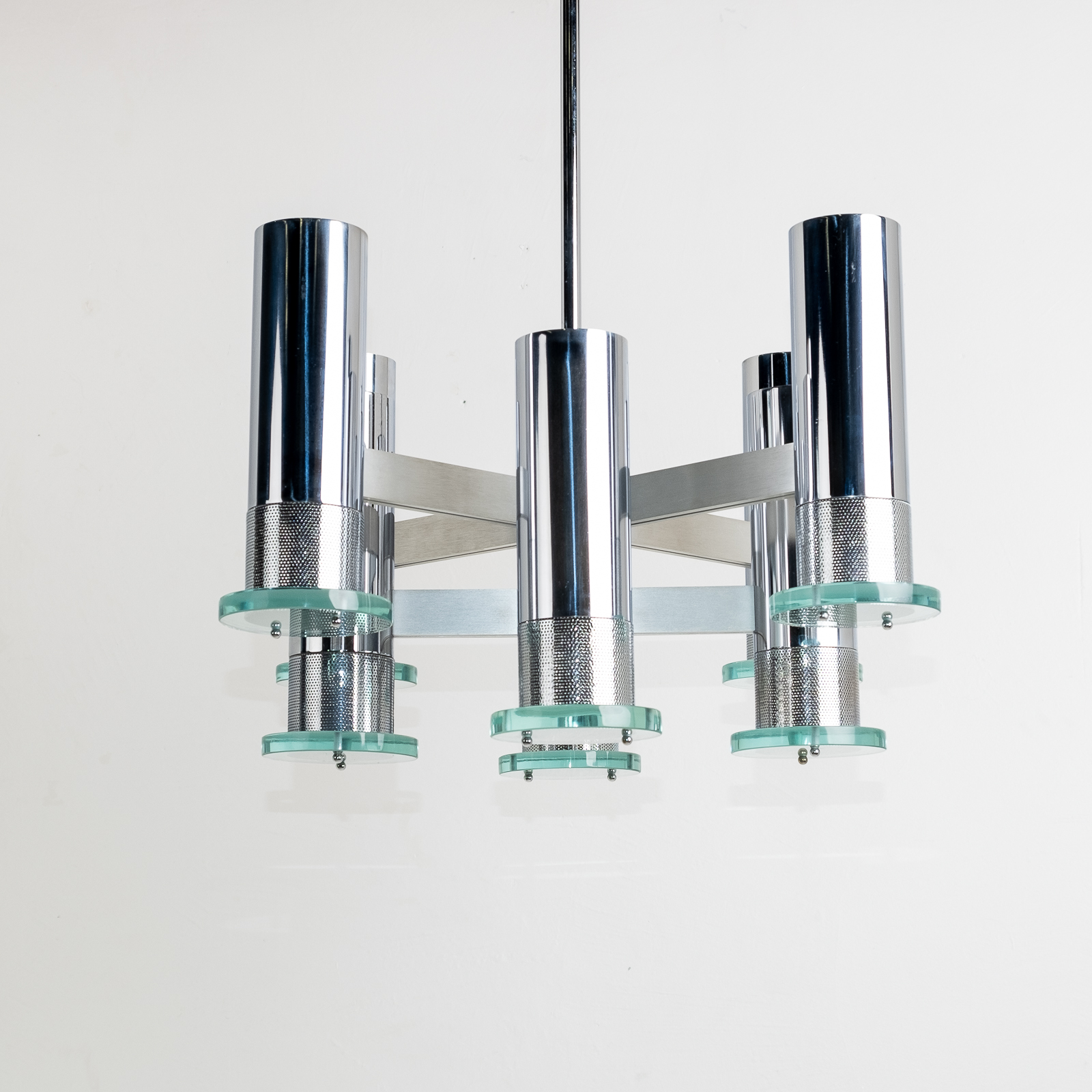 Chrome And Glass Pendant By Gaetano Sciolari, 1980s, Italy 00014