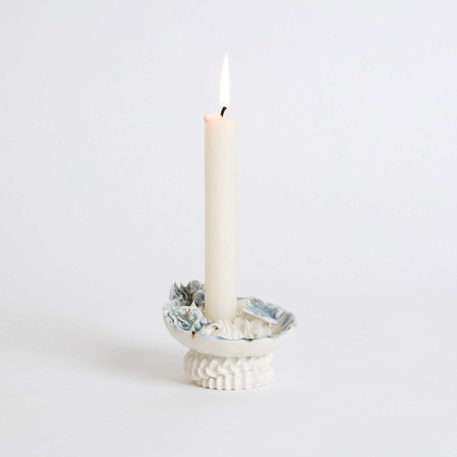 Artificial Kingdom Candleholder In Porcelain With Glaze And Blue Lustre By Ebony Russell Hero