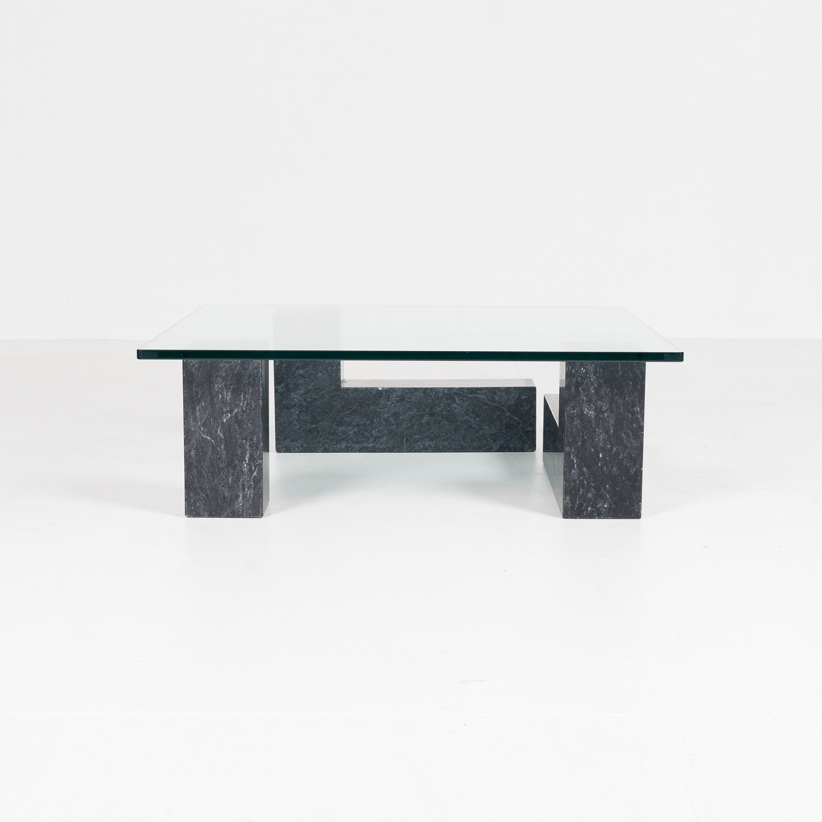 Coffee Table In Black Carrara Marble, 3 Elements With Glass Top, Dutch 1980s1